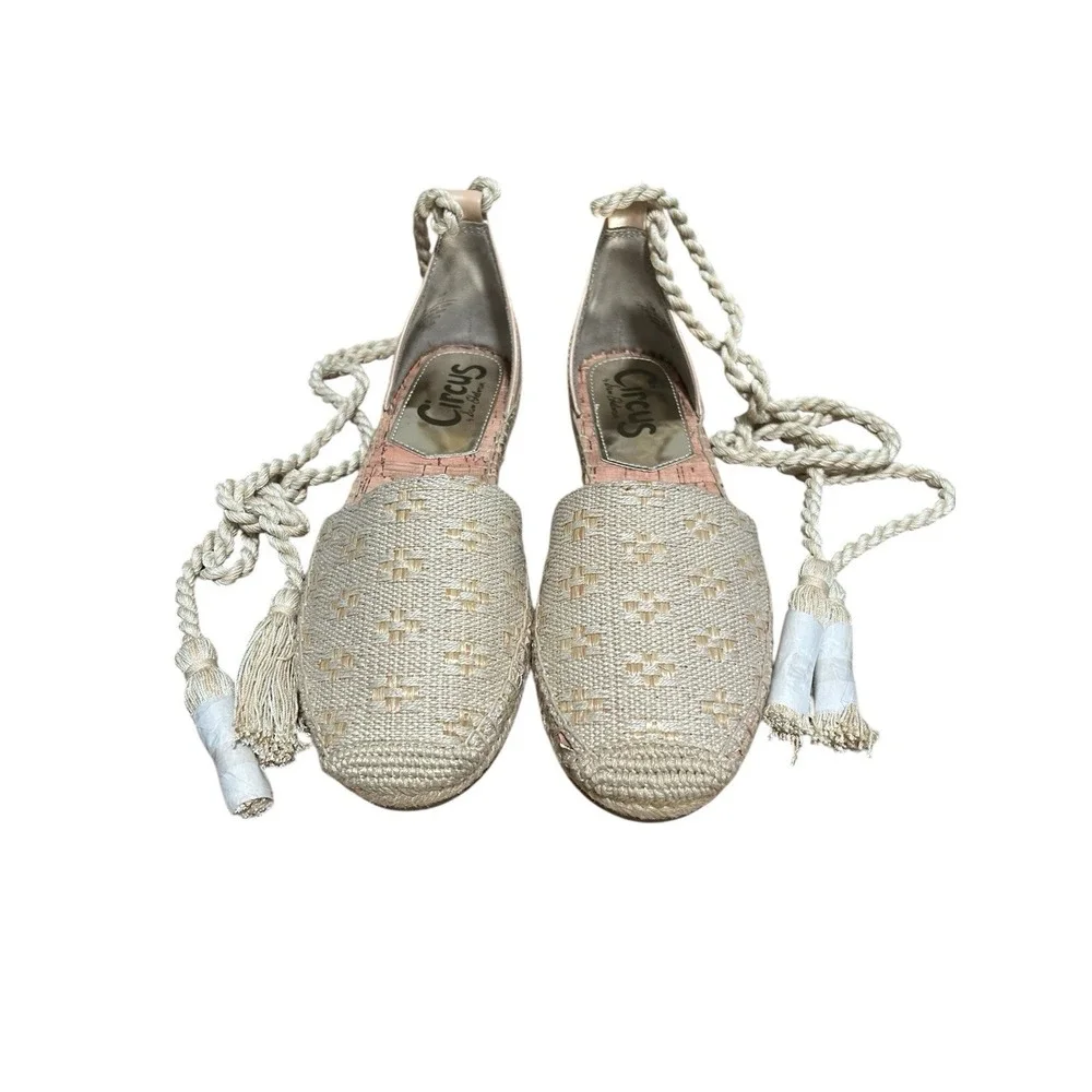 Circus by Sam Edelman Canvas Espadrille Ankle Tie Flats Beige Sz 7.5 New